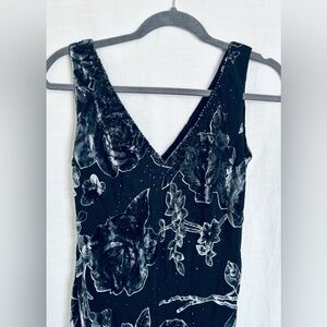 Vintage 90's Y2K Velvet Black Floral Burnout Double V-Neck Slip Dress